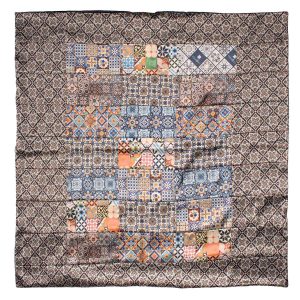 Foulard Siciliano di Raso Vintage Patchwork con Maioliche Multicolor FP58