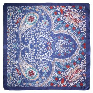 Foulard Vintage di Seta Blu Paisley Multicolor F28