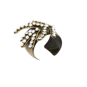 Bracciale Adriel Rigido in Ottone con Applicazione Foglia in Strass