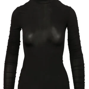 Maglia in Jersey Nera con Collo Alto