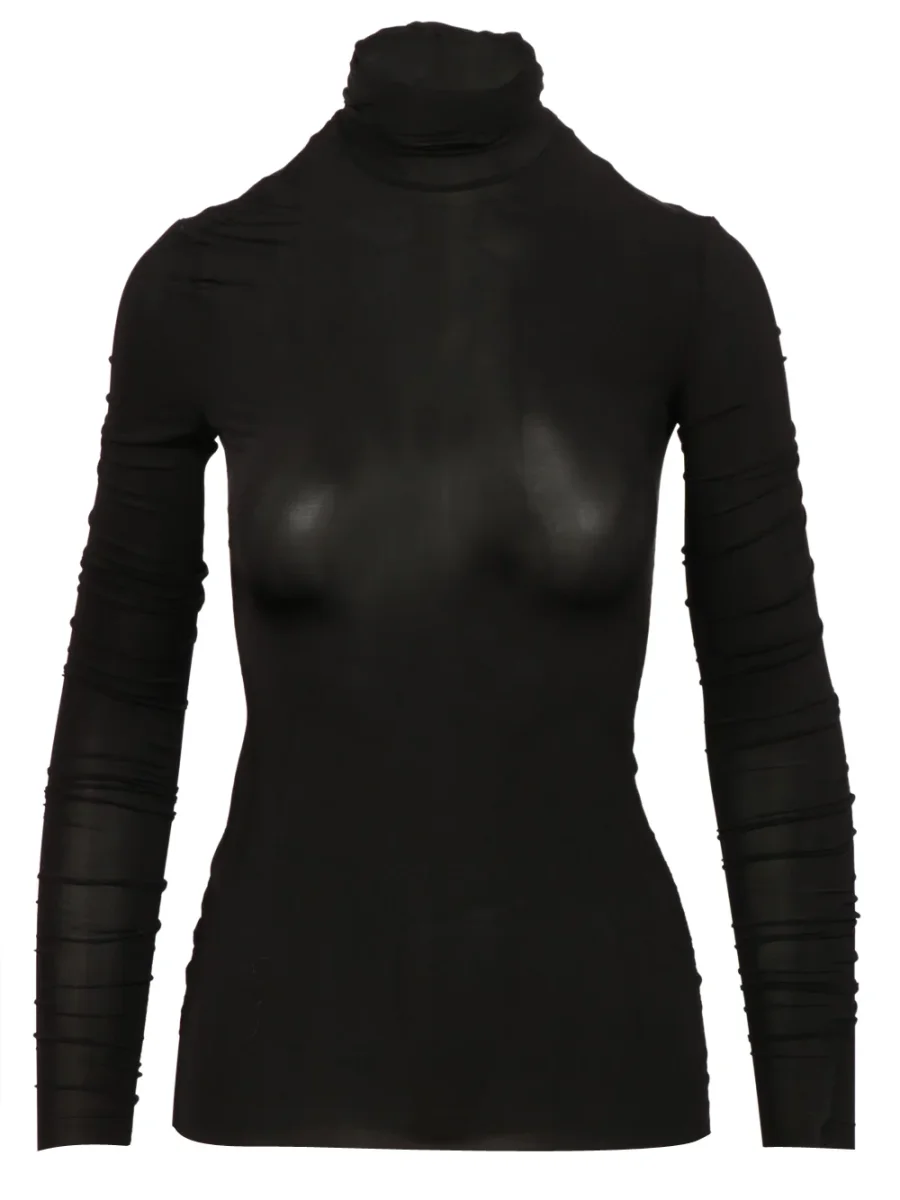 Maglia in Jersey Nera con Collo Alto