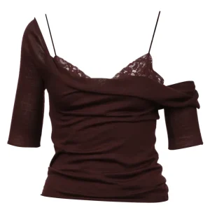 Maglia in Lana Vergine Vinaccio con Dettagli in Pizzo