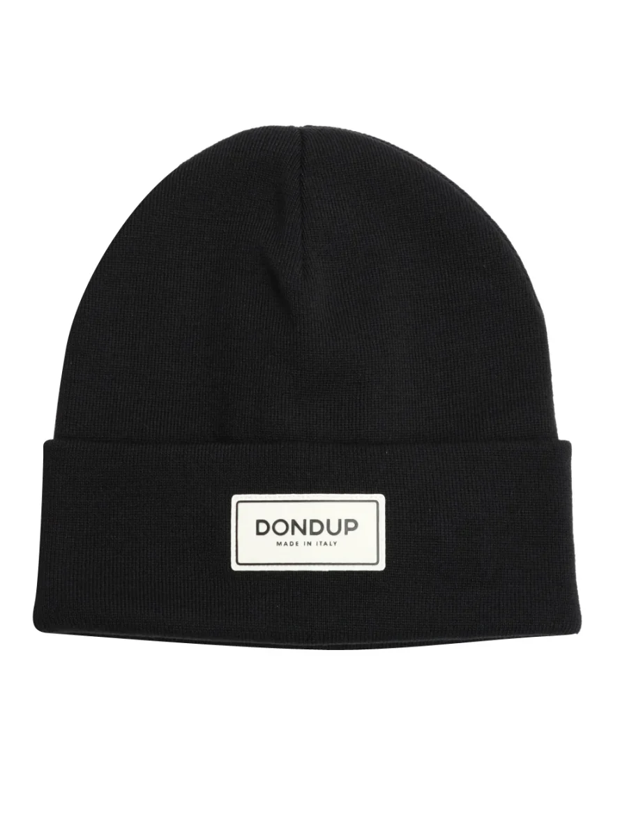 Cappello in Misto Lana Nero con Logo