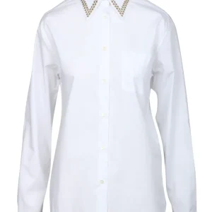 Camicia in Cotone Bianca con Strass sul Colletto