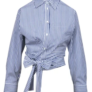 Camicia Fresco in Cotone a Righe Blu e Bianco con Fusciacca sul Fondo