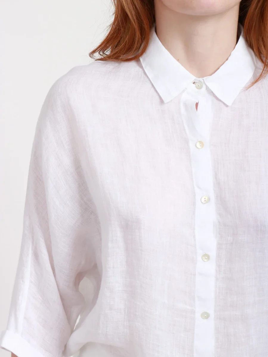 Camicia Over in lino maniche a 3/4 Bianca - immagine 7
