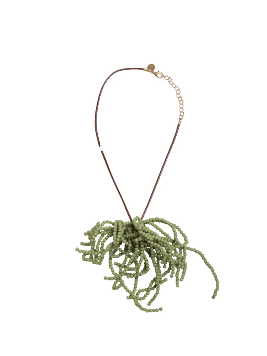 Collana in Corda con Fiore di Perline Verde Modellabile - immagine 2