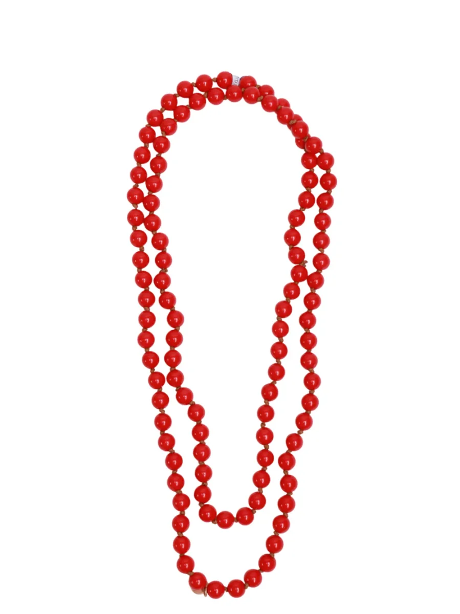 Collana Lunga con Perle in Resina Corallo