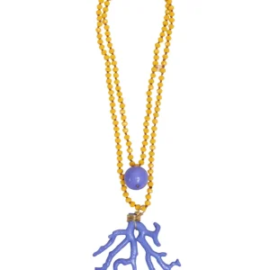 Collana Lunga con Perline Gialla e Corallo Viola
